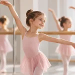 una niña pequeña vestida de rosa haciendo ballet.