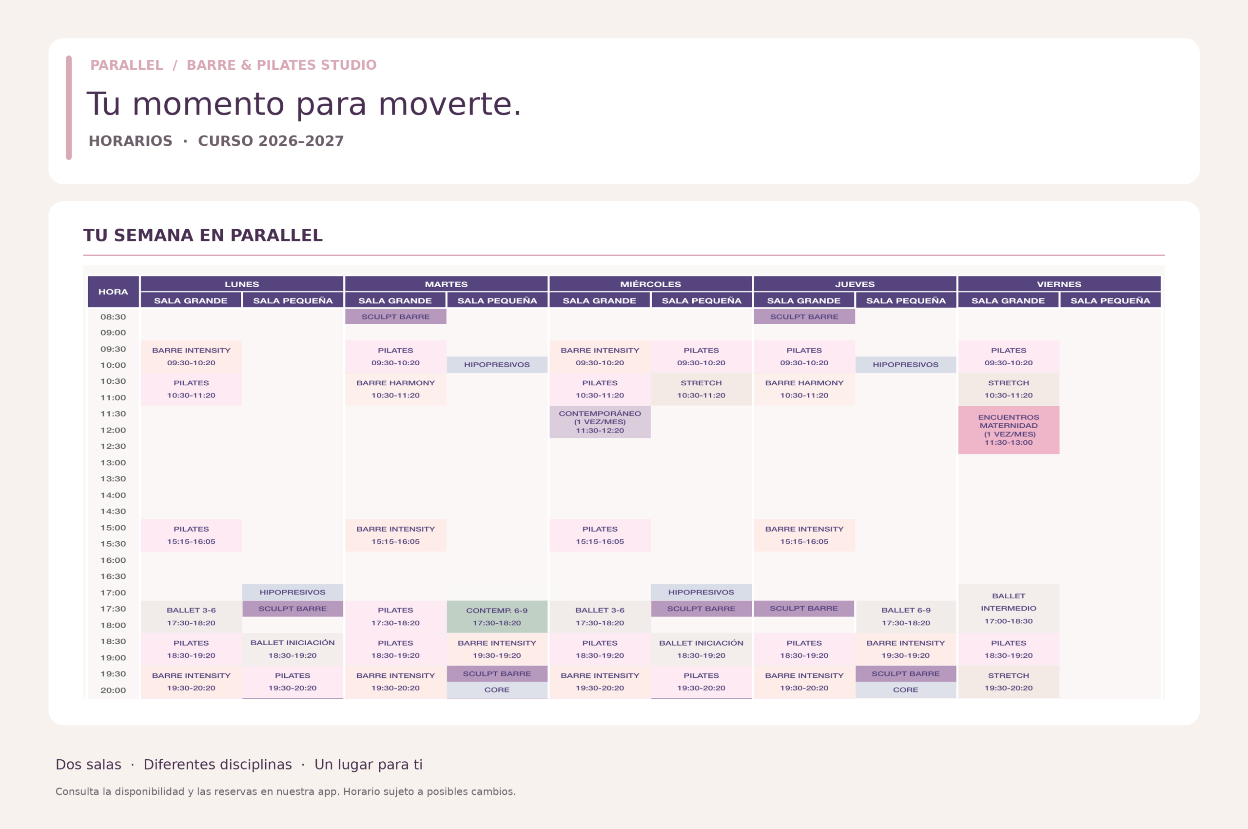 horario de actividades del estudio.