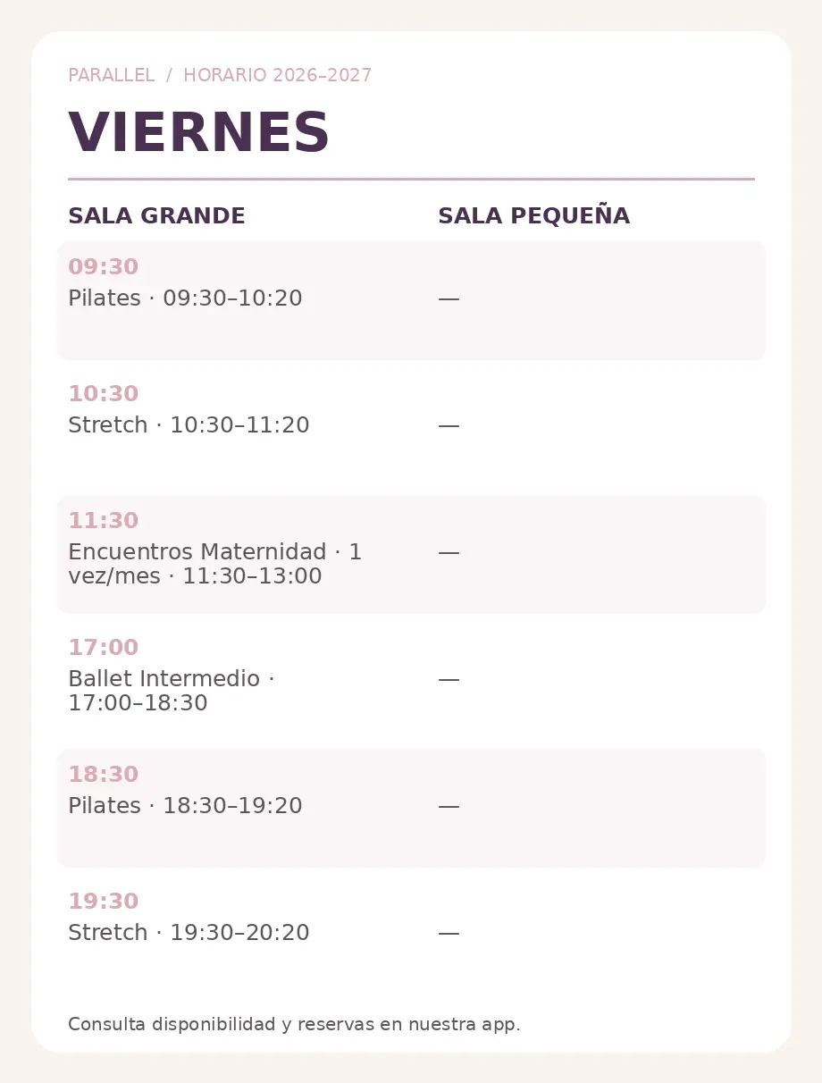 horario de actividades grupales del viernes